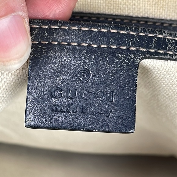 Gucci Monogram GG Supreme Flat Messenger Shoulder Crossbody Bag Navy Blue Beige - Picture 14 of 17